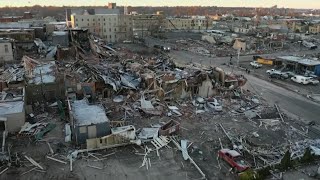 Drone Video Mayfield tornado damage [upl. by Airdnaxela]