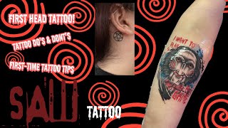 SAW Tattoo Vlog Surprise Head Tattoo  Tattoo DOS amp Donts  First Time Tips amp More [upl. by Solotsopa]