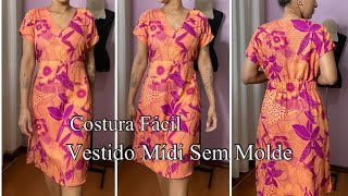 Costure Vestido Midi com 1metro de viscose Corte sem Molde DIY [upl. by Leduar]