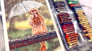 Oil Pastels  Rainy Day ☔️  Sketch to Finish  using Neopastel Mungyo Sennelier Oil Pastels [upl. by Gregoire]