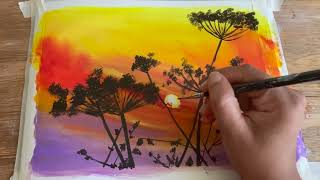 Easy Sunset with cows parsley Cow parsley sunset Acrylic Painting [upl. by Vacuva]