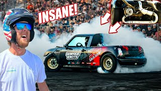 First Burnout EVER TURBO V8 Mini Cooper Feat Cleetus McFarland [upl. by Attenyt125]