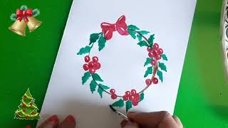 Watercolor Christmas Cards Tutorials  Christmas wreath painting [upl. by Nerrot]