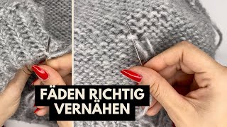 Stricken Fäden richtig vernähen  Knäuelwechsel glattrechts oder Bündchen  Anleitung für Anfänger [upl. by Neeliak536]