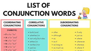 Conjunction Words A Complete List of Conjunctions in English [upl. by Arodnap]