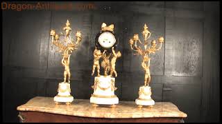 Large Antique French Ormolu and Marble Cherub Clock Set 3659 [upl. by Strader]