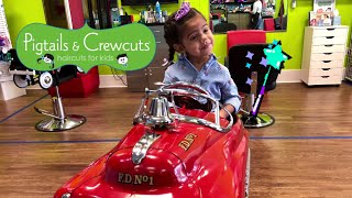 First Haircut at Pigtails amp Crewcuts  Transformation [upl. by Kaylil]