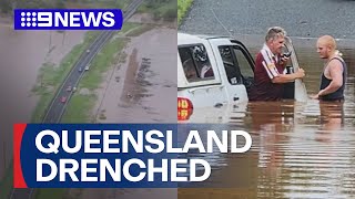 Floodwaters trap driver in Queensland  9 News Australia [upl. by Chanda]