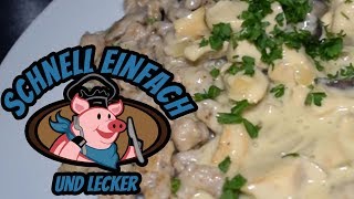 Hähnchen Champignon Rahm Geschnetzeltes mit Wallnussspätzle  Schnelles Rezept [upl. by Olegna]