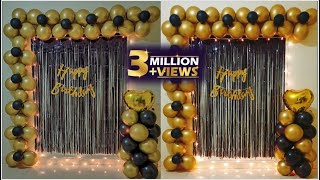 Black amp Gold Theme Birthday Decoration Ideas At Home  Quick amp Easy New year backdrop decoration [upl. by Amimej]