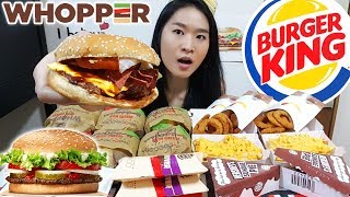 BURGER KING FEAST Whoppers Angus Beef Burgers Onion Rings Hersheys Pies  Mukbang Eating Show [upl. by Anwahsad]