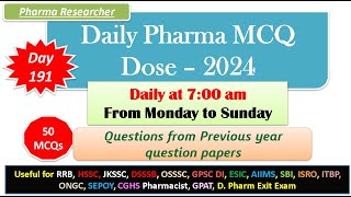 Day 191 Daily Pharma MCQ Dose Series 2024 II 50 MCQs II exitexam pharmacist druginspector dsssb [upl. by Aia]