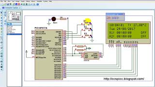 Real time clock amp calendar with 2 alarms and temperature sensing using PIC16F877A and DS3231 Simu [upl. by Sturdivant]