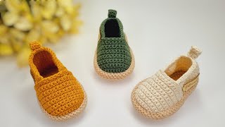 ALPARGATA DE CROCHÊ FÁCIL PARA BEBÊ  9 cm 1 a 3 meses crochetbabyshoes [upl. by Costanza867]