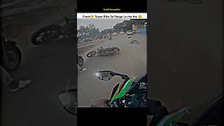 Crash💥Chhapri Rider want to Race with Kawasaki Ninja Zx10r 😂shorts bike rider zx10r crash [upl. by Atirabrab]