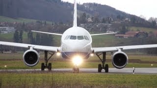 Spectacular Airbus A320 landing amp take off at Airport BernBelp [upl. by Nealon]