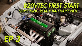 SLAMMED INTEGRA PT3  B20 VTEC SWAP FIRST START AND SOMETHING WENT WRONG [upl. by Cammy242]