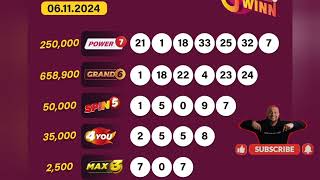 uwinn lottery result today 06112024 Wednesday November power7 Grand6 max3 4you spin5 [upl. by Annhej]