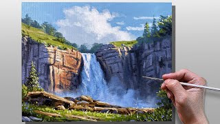 How to Paint Waterfall Landscape  Acrylic Painting  Correa Art [upl. by Norby]