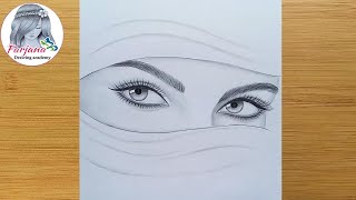 How to draw eyes  step by step  A girl with hijab  Pencil sketch  ارسم فتاة بالحجاب [upl. by Yekcaj]