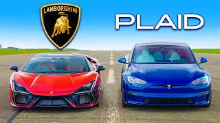 Lamborghini Revuelto v Tesla Model S Plaid DRAG RACE [upl. by Monah302]