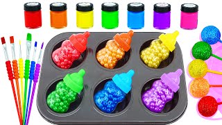 Satisfying Video l How to make Rainbow Milk Bottles for Lollipop Candy into Playdoh Cutting ASMR [upl. by Tade968]