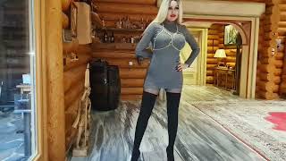 4k Granate Styling walking indoor checking outfitminidress with applicationsstockingshigh heels [upl. by Jackelyn997]