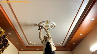 Professional Ceiling Construction And Decoration Workers Use Beautiful And Modern Gilded Plastic [upl. by Suiradal999]