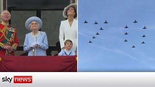 Queen and royals watch flypast on Buckingham Palace balcony [upl. by Perr]