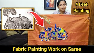 Transform Your Saree Stunning Tanjore Style Fabric Painting  fabric painting on clothes [upl. by Nimrahc755]