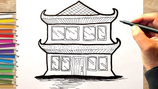 Comment dessiner une maison japonaise dessin facile [upl. by Oznola]