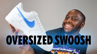 Air Force 1 Oversized Swoosh White Blue On Foot Sneaker Review QuickSchopes 545 Schopes FN7804 100 [upl. by Yulma]