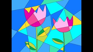 Cubism inspired flowers  How to draw Cubism art step by step  Tulip flower drawing [upl. by Rutra61]