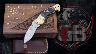 DAMASCUS STEEL CUSTOM HANDMADE FOLDINGPOCKET KNIFE 85quot DARK BOX  GRIZZLY BLADES [upl. by Guevara435]