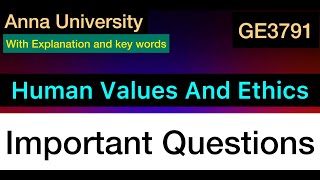 Human Values And Ethics  Important Questions  Anna University  Tamil [upl. by Eedrahs]