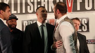 WLADIMIR KLITSCHKO v TYSON FURY  EXTREMELY INTENSE HEAD TO HEAD  LONDON PRESS CONFERENCE [upl. by Ardith]