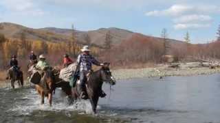 Mongolian Horseback Riding  Stone Horse Expeditions and Travel  Crossing the Terelj River [upl. by Hacim171]