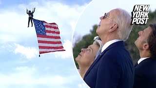 President Biden world leaders watch skydiving demonstration at G7 Summit [upl. by Wilek]