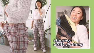 Altering Thrift Clothes  Transforming Jeans Resizing Pants  Skirt [upl. by Lodovico]