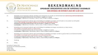 08 OKTOBER 2024  OPENBARE VERGADERING VAN DE NATIONALE ASSEMBLEE [upl. by Tnecniv]