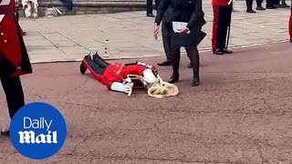 Dramatic moment soldier faints at historic Order of the Garter procession [upl. by Meras759]