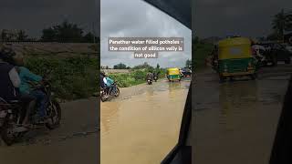 panathur road potholes traffic trafficjam bangalore rainyweather shortvideo shorts [upl. by Elora]