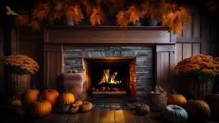 Cozy Fall Fireplace Ambience🍁 Burning Wood Sound Pumpkins Falling Leaves amp Autumn Fireplace Sounds [upl. by Dustan817]