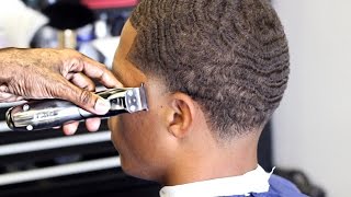 HAIRCUT How To Cut a Burst Taper w 360 Waves HD [upl. by Arriaes]