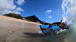 Epic Makaha shorebreak and Makua beach sand sliding [upl. by Solomon605]