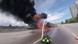 Massive Fuel Tanker Fire on I25 Near Denver Complete HD Fire Department Footage [upl. by Joost]