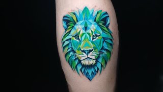 Colored Geometric Lion Tattoo [upl. by Rramal]