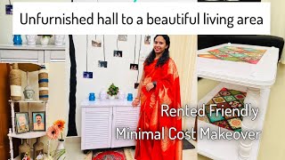 White Theme  Living Room Makeover  2 BHK unfurnished living room  Rented Friendly  Low Budget [upl. by Vahe239]