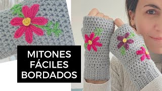 GUANTES SIN DEDOS SUPER FÁCILES con flores bordadas  TUTORIAL PASO A PASO [upl. by Naivaj650]