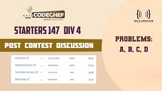 CodeChef Starters 147 Div 4  Post Contest Discussion  Solution  A to D [upl. by Carrillo]